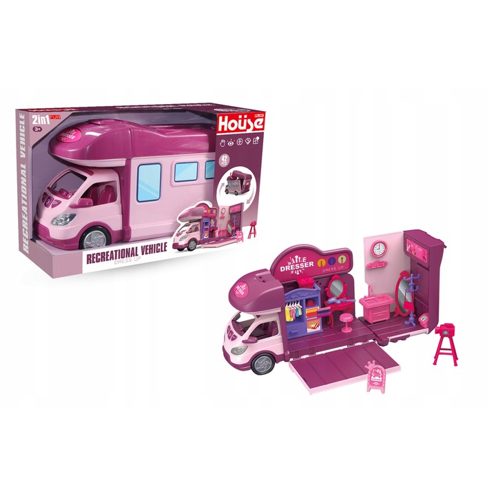 Camper interactiv, Norimpex, roz, cu lumini, set salon frumusete