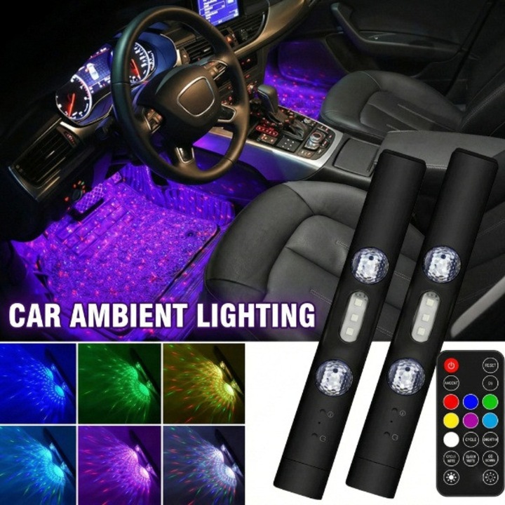 Lumini ambientale auto, isi schimba culorile in ritmul muzicii, baterie reincarcabila, fara cabluri, cu autocolante magnetice, sapte optiuni de culori stralucitoare, atmosfera placuta - LUMIZEN JOIRIDE®