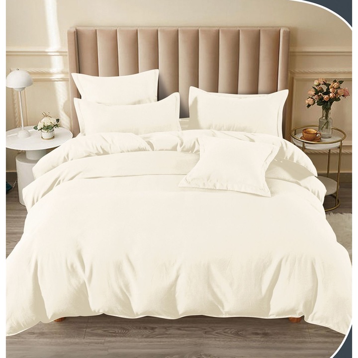 6 részes ágynemű, gumis, 2 személyes 180x200 cm, vajszínű