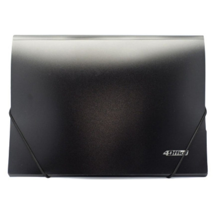 Папка с ластик, Office, устойчива пластмаса, черна, А4, 3 капака