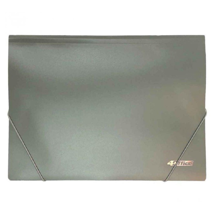 Папка с ластик А4, 4Office, 3 капака, сива, здрава пластмаса