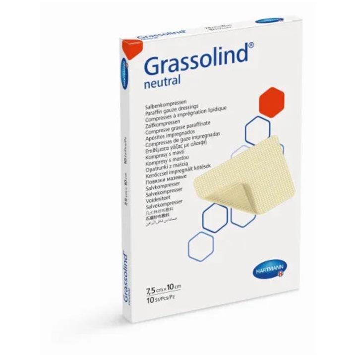 Comprese impregnate cu unguent neutru Hartmann GRASSOLIND neutral 7, 5 x 10 cm, 10 buc