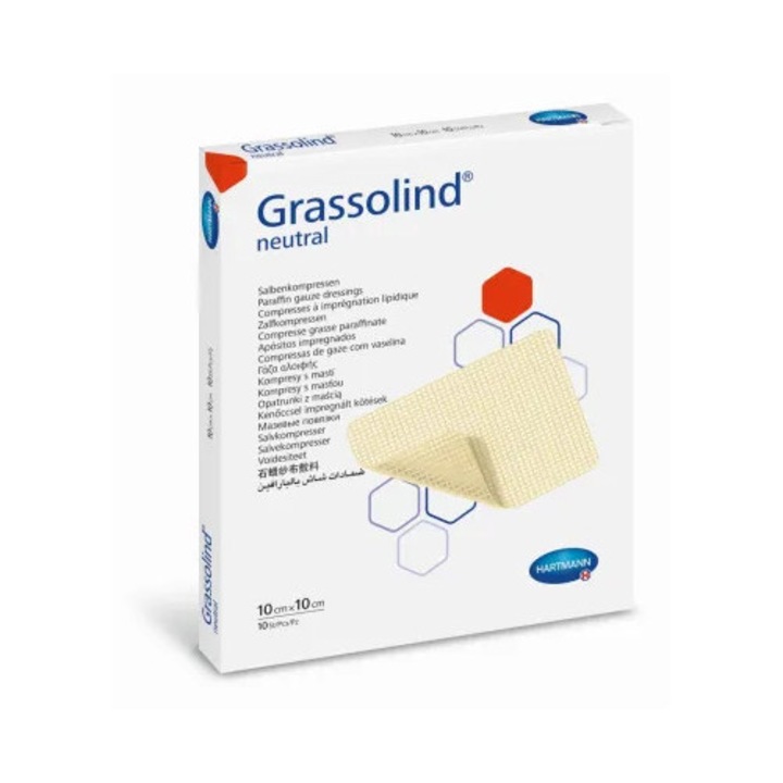 Comprese impregnate cu unguent neutru Hartmann GRASSOLIND neutral 10 x 10 cm, 10 bucati