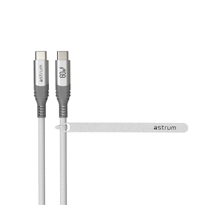 Astrum VerveMesh VMCC60 Type-C - Type-C szövetbevonatos adatkábel, 2.0M fehér