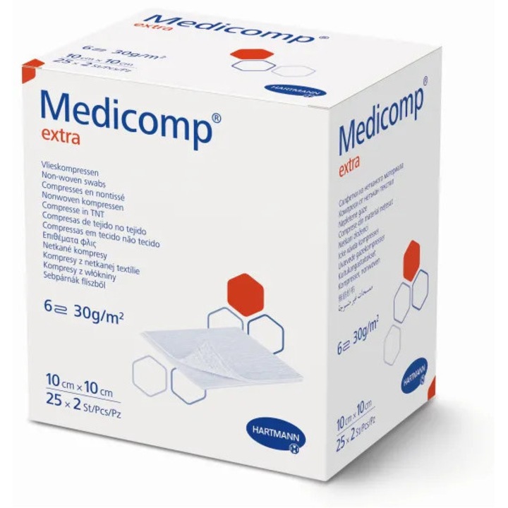 Comprese sterile Hartmann MEDICOMP extra, 10x10cm, 25 buc, multistrat
