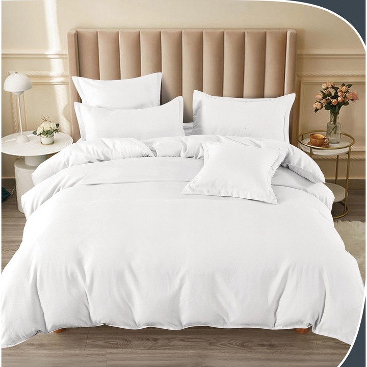 6 részes ágynemű, gumis, 2 személyes 180x200 cm, fehér