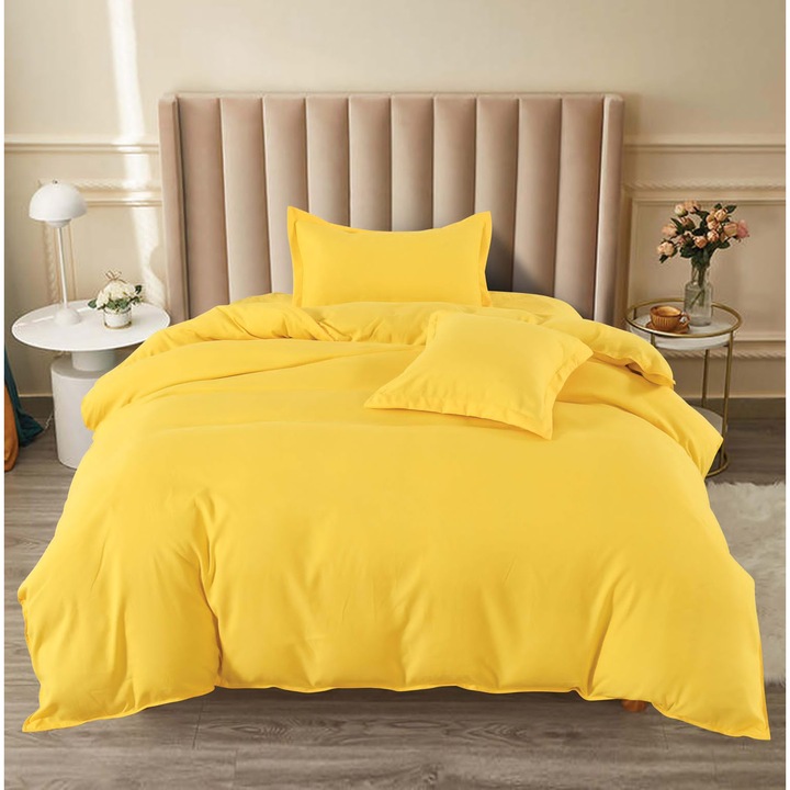 4 részes ágynemű, gumis, 1 személyes, 140x200 cm, sárga