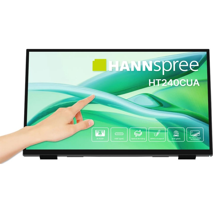 Монитор Hanspree HT240CUA, 23.8", LED, VA, 1920x1080, VGA, 1 x USB Type-C, 1 x HDMI, 1 x Audio In, DisplayPort, 1 x USB Type-B Upstream, 2 x USB, Вградени високоговорители 2 x 2W
