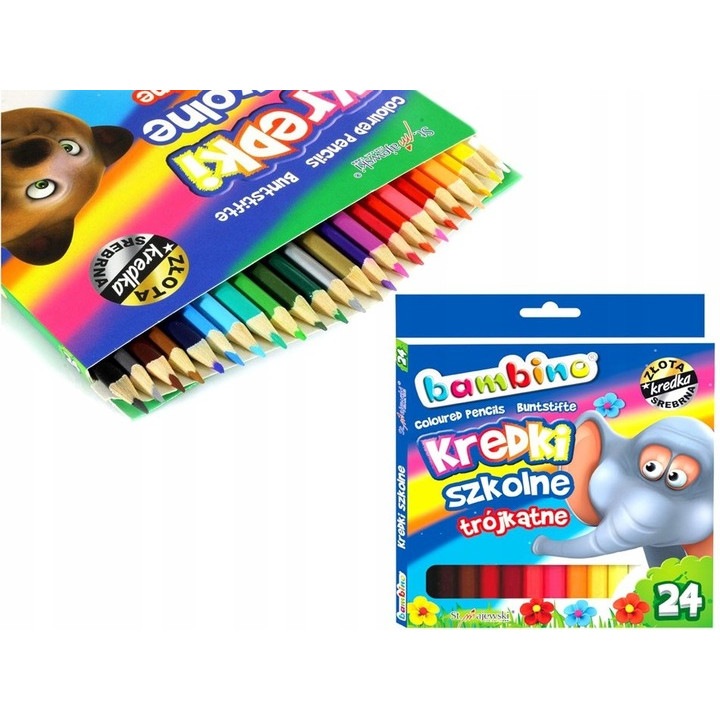 Set creioane colorate triungiulare, Schemat, 24 culori, rezistente la rupere, multicolor