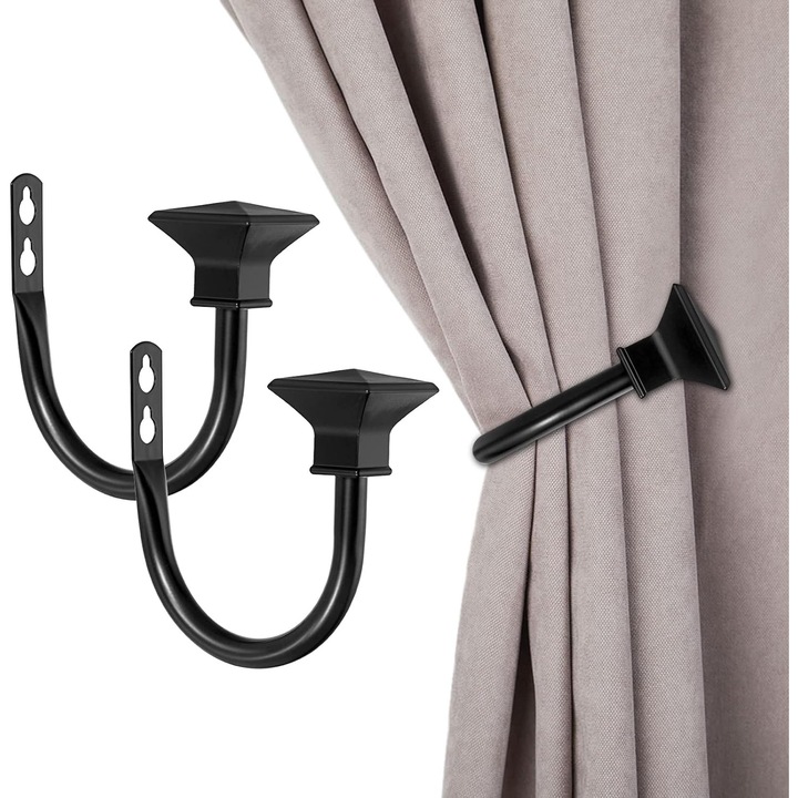 Suporturi draperie metalice, SUMNACON, set de 2, negru, 11x10, 8cm
