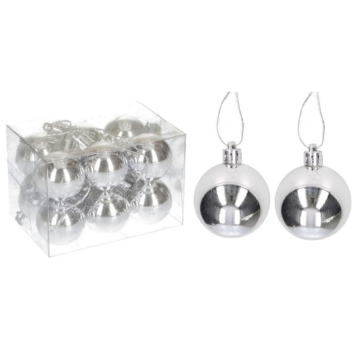 Globuri de Craciun, Luka, set 12 buc, 3cm, argintii