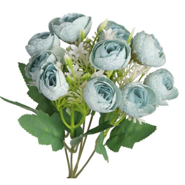 Buchet flori artificiale Luka, 10 flori, 31cm, albastru