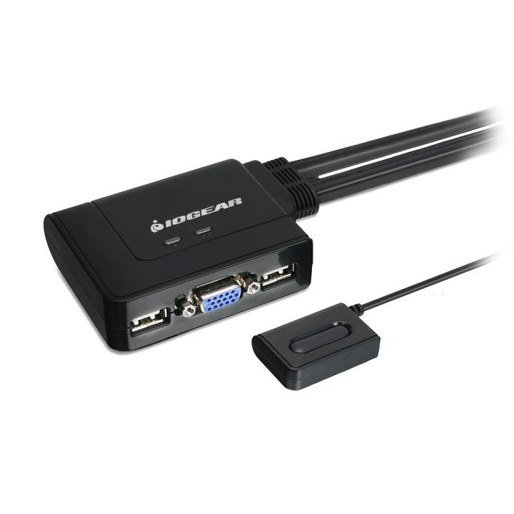 KVM kapcsoló 2 portos, IOGEAR, USB, Full HD 1080P, 1.8m kábel