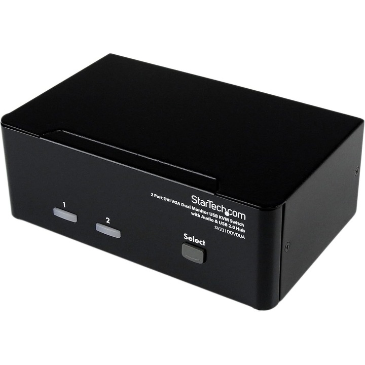 StarTech KVM kapcsoló, 2 portos, DVI/VGA, kettős monitor, 1920x1200 felbontás, USB 2.0 hubbal