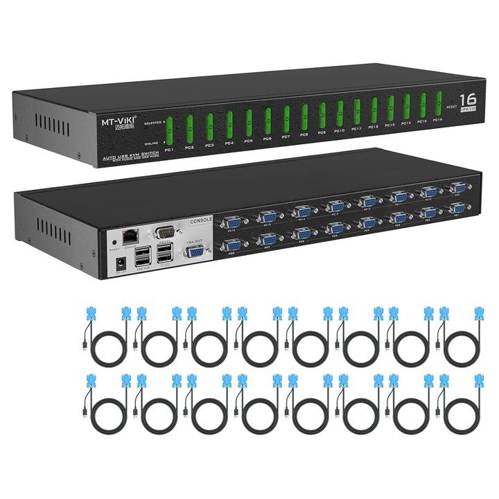 MT-VIKI 16 portos 4K60Hz IP KVM kapcsoló, 1HE rackbe szerelhető, távvezérlés
