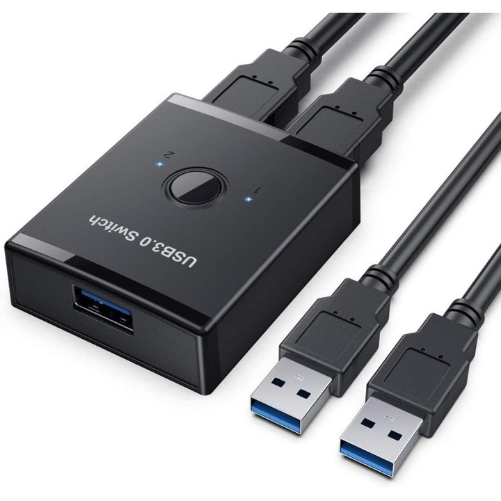 Csenyang USB 3.0 KVM kapcsoló, kétirányú, 2 PC/1 eszköz megosztása, 2 x USB Type A