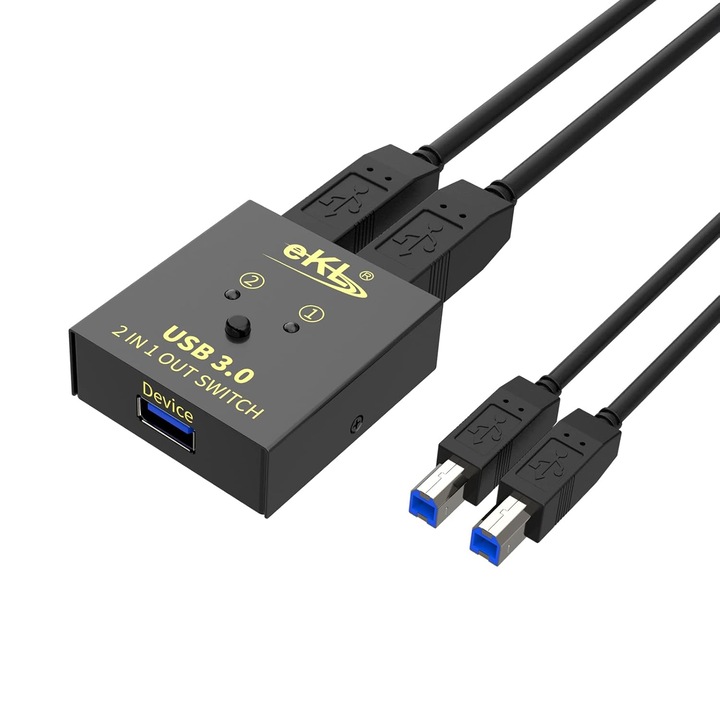 Huasion USB 3.0 KVM kapcsoló 2 PC-hez, 1 eszköz megosztása, 5Gb/s sebesség, plug and play