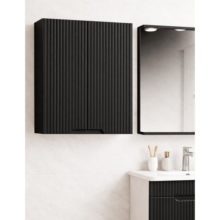 Dulap MDF de baie cu soft-close, Badenmob, seria 033, 60cm, front MDF infoliat, Negru