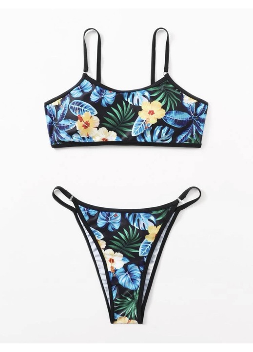 Дамски бански от две части на цветя син