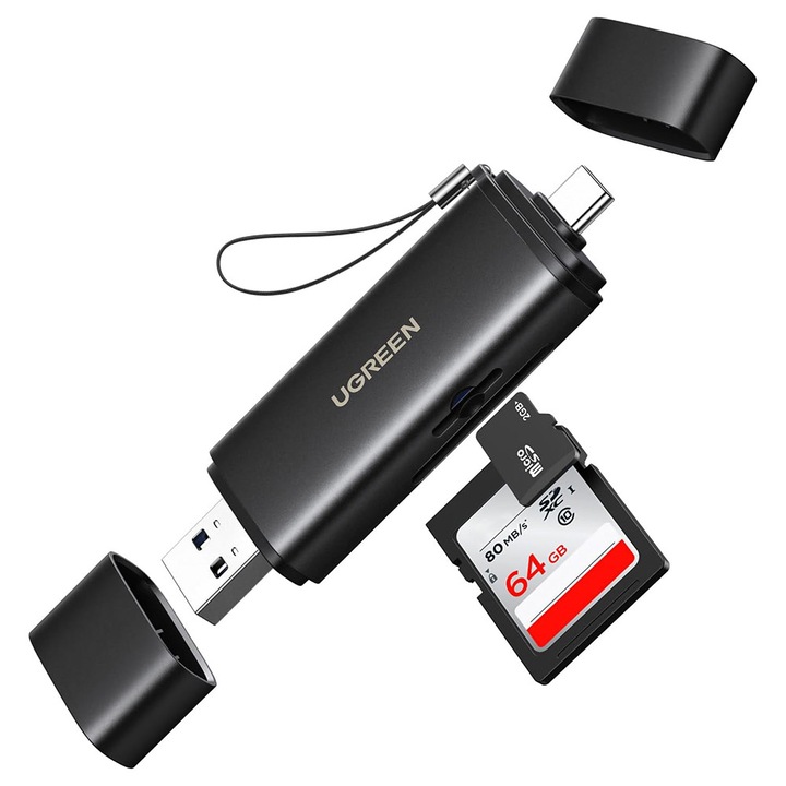Card reader USB Type-C SD TF Dual Connector 312MB/s Plug & Play Ugreen, Negru