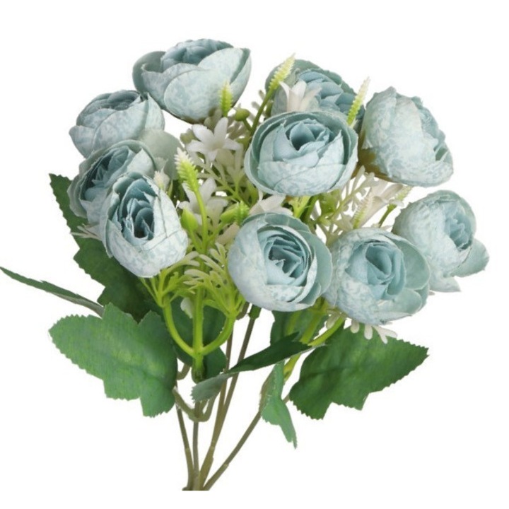 Buchet flori artificiale, 10 flori, 31cm, albastru