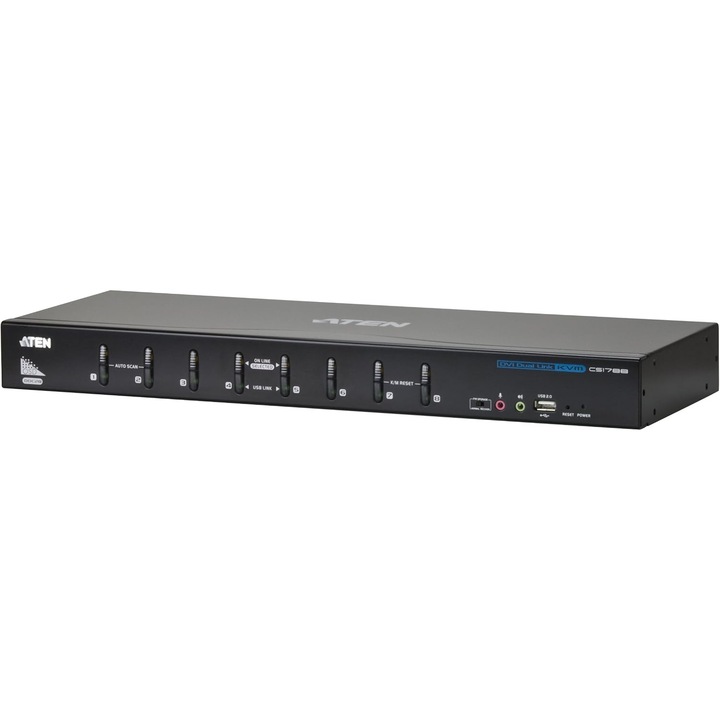 KVM kapcsoló ATEN CS1788, 8 portos DVI Dual-Link, USB, audio, 1920x1200 felbontás, kompakt kialakítás