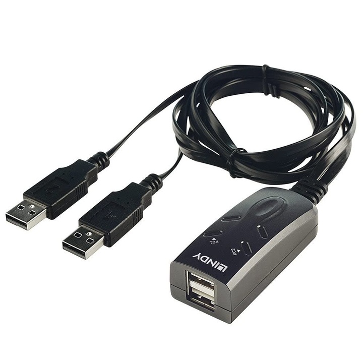 Lindy KVM kapcsoló, 2 USB port, kiváló stabilitás, kompakt kialakítás