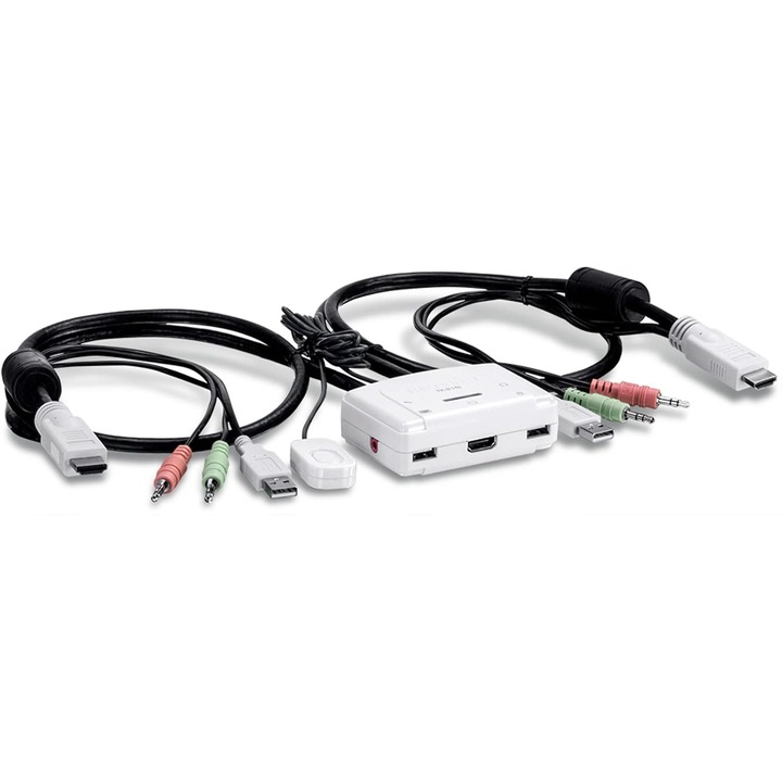 TRENDnet TK-215i KVM kapcsoló, 2 HDMI port, Full HD 1080p, Analóg hang, Integrált kábelezés