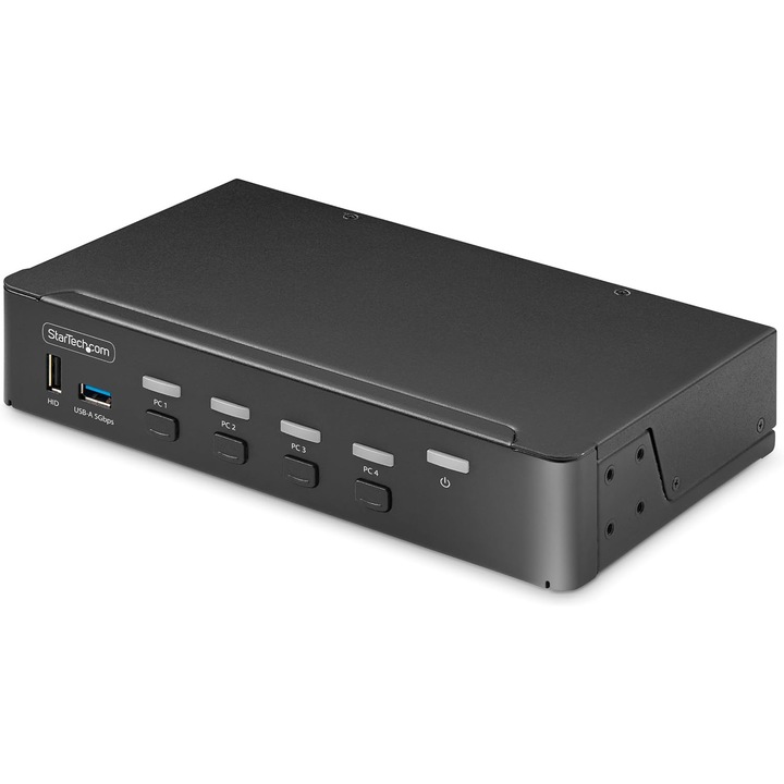 Startech KVM kapcsoló, 4 portos DisplayPort 4K 60Hz, fém, USB hubbal