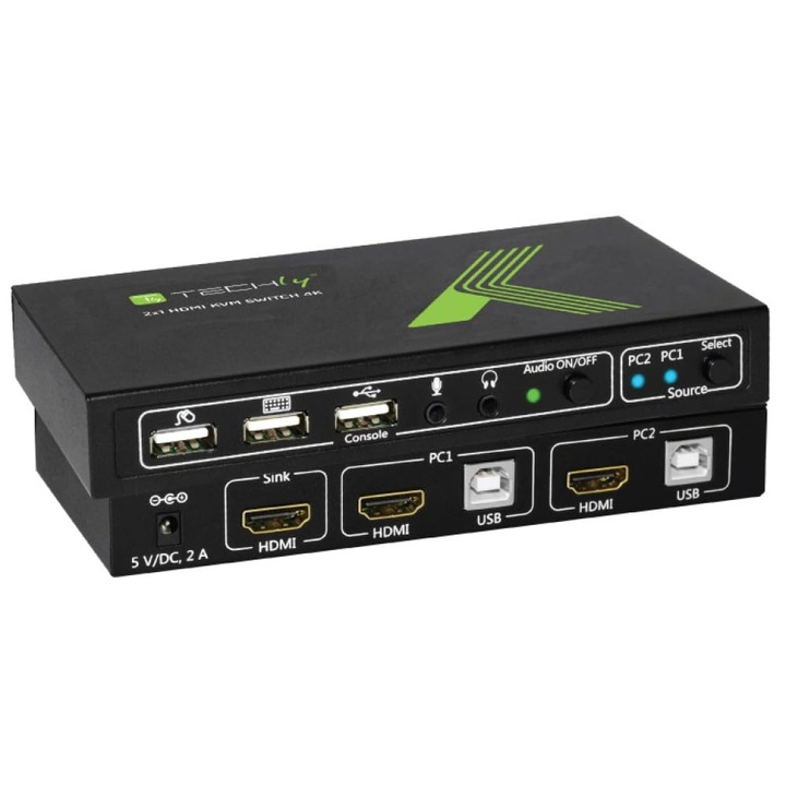 Techly KVM kapcsoló 2 portos USB/HDMI, fekete