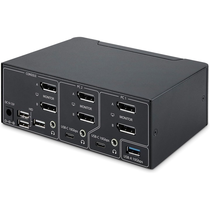 KVM Kapcsoló Kétmonitoros 8K 60Hz, Startech, 2 USB 3.2 port, acél ház