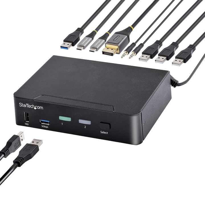 KVM kapcsoló Startech USB-C 2 portos, 4K 60Hz, Thunderbolt 3/4, USB 5Gbps hub