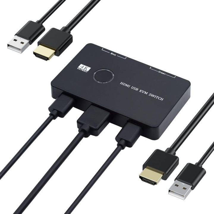 KVM kapcsoló, Chenyang, HDMI USB 2.0, 2 PC-hez, 2 USB perifériához