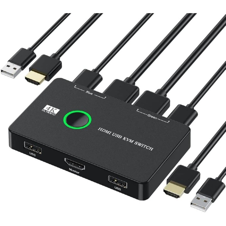 KVM HDMI 4K kapcsoló, xiwai, kettős PC, plug and play, periféria készlet