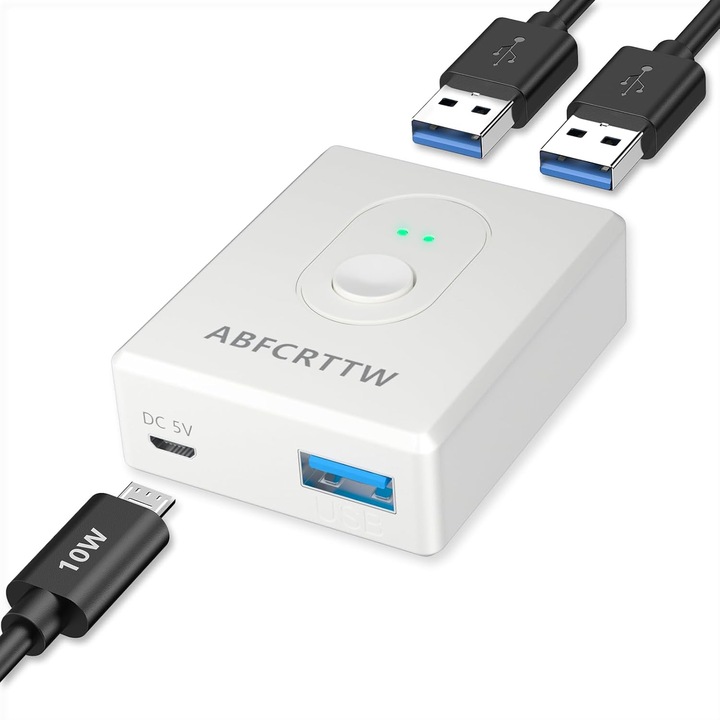 ABFCRTTW kétirányú USB 3.0 kapcsoló, 1 bemenet/2 kimenet, 5 Gbps, USB 3.0 kábelek mellékelve