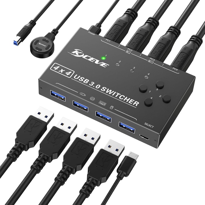 USB 3.0 kapcsoló, camgeet, 4 portos, kompakt kialakítás, 5Gbps, teljes készlet