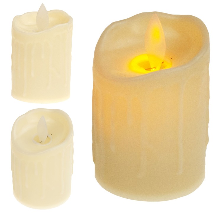 Lumanare LED cu flacara miscatoare, Luka, ecru, 5x8cm