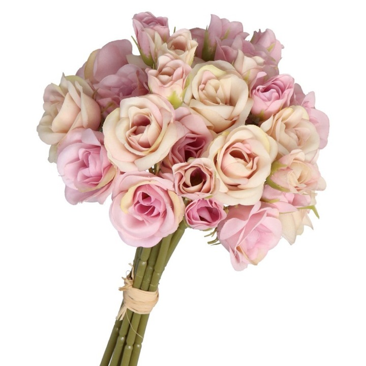 Műrózsa csokor, Luka, 9 ágú, lila bézzsel, 32cm