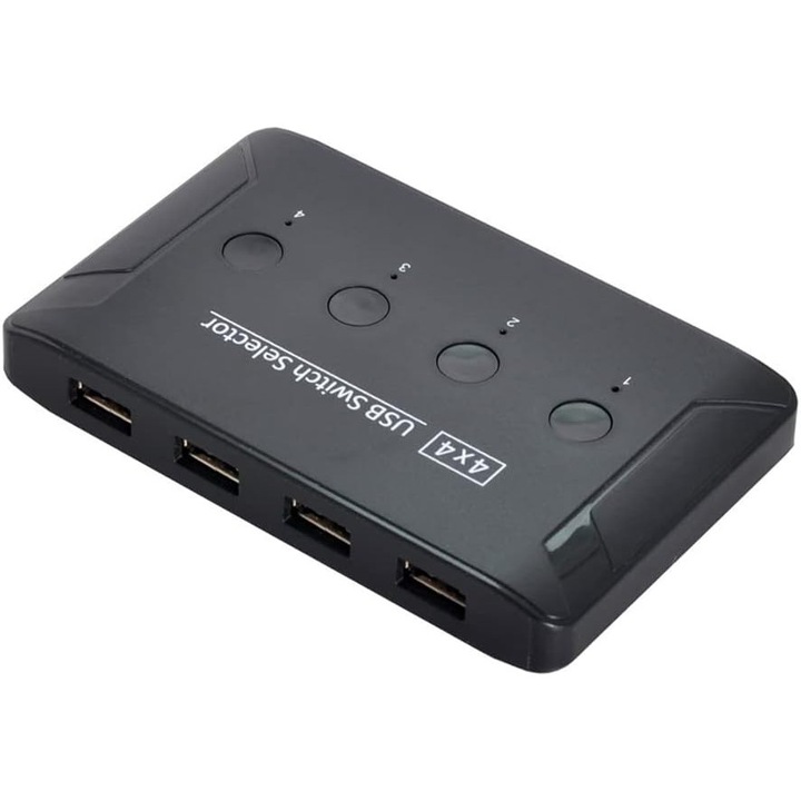NFHK USB 2.0 KVM kapcsoló, 4 portos, 4 eszköz megosztása, fehér, 10x15x22cm