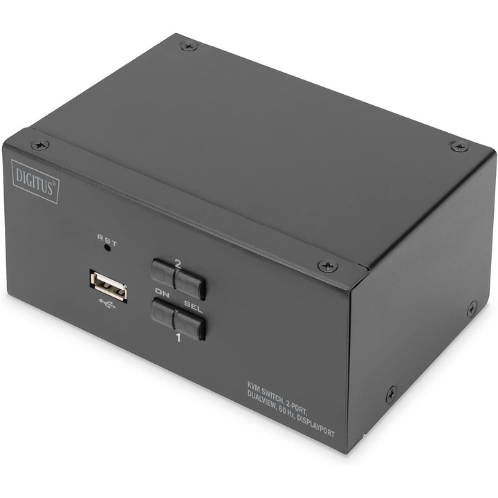 DIGITUS KVM kapcsoló 2 portos DP 4K, integrált USB hub, kettős kijelző