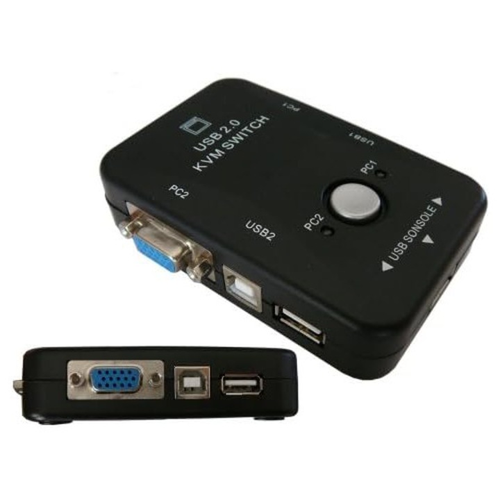 KALEA-INFORMATIQUE automatikus KVM kapcsoló 2 PC-hez, VGA/USB, USB tápellátás, kézi kapcsolás