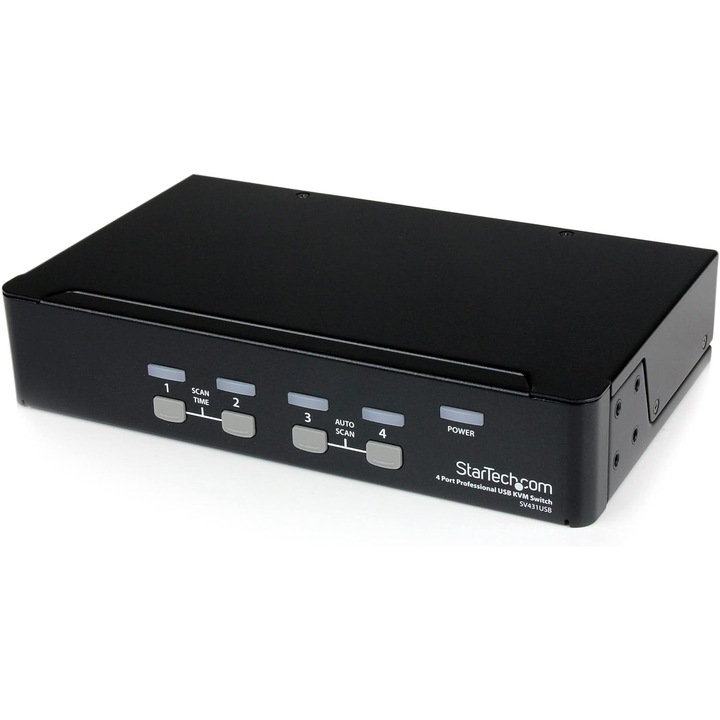 StarTech KVM kapcsoló, 4 portos, VGA és USB, integrált hub, professzionális
