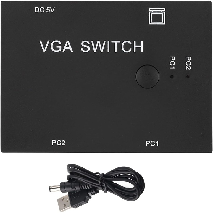 VGA kapcsoló 2 PC-ről 1 monitorra, Tiiyee, plug and play, 15m jelátvitel, fekete szín