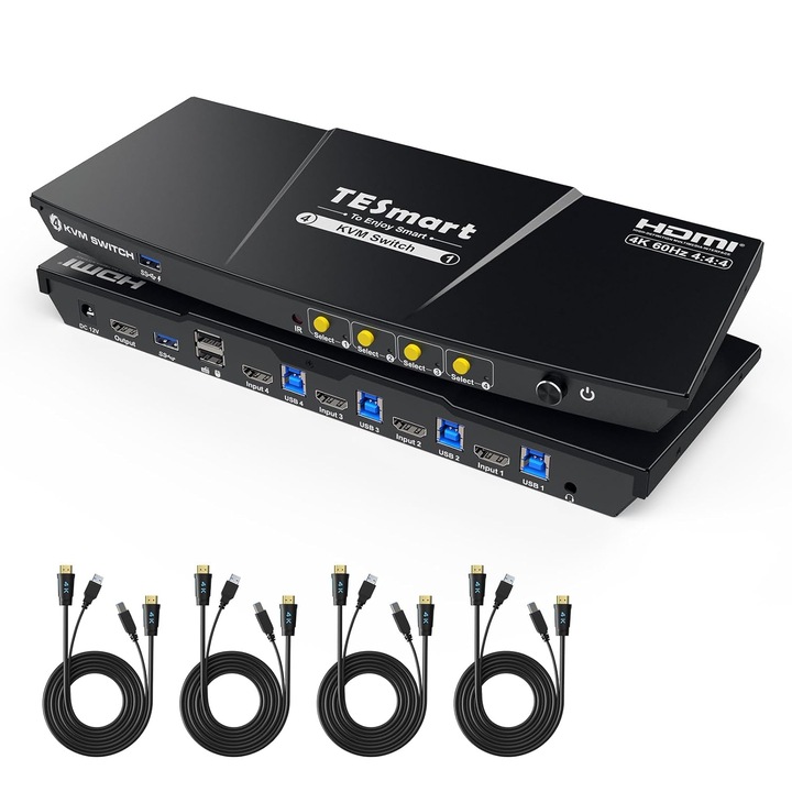 KVM Kapcsoló Tesmart 4 PC 1 Monitor 4K@60Hz USB 3.0