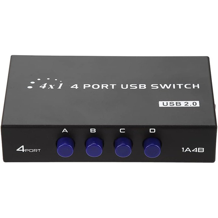 USB 2.0 kézi kapcsoló, 4 portos, Dioche, PC/nyomtató/szkenner megosztás, robusztus, Windows/MAC rendszerekhez