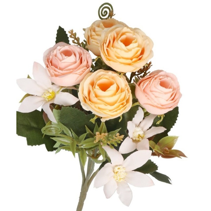 Luka művirág csokor, 5 ágú, rózsaszín-barack, 26cm