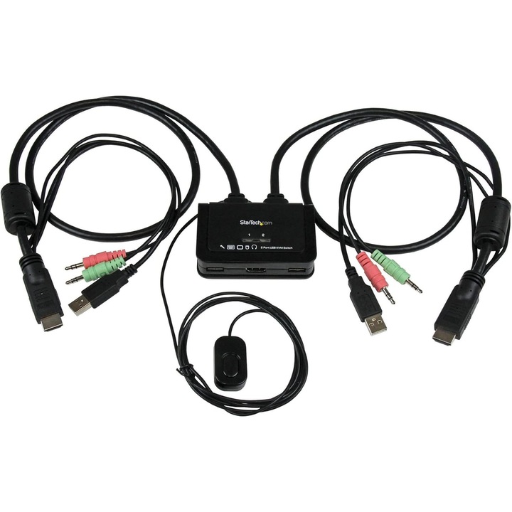 KVM HDMI kapcsoló, 2 portos, Startech, HD 1920x1200, hanggal, távirányítóval, kompakt kialakítás