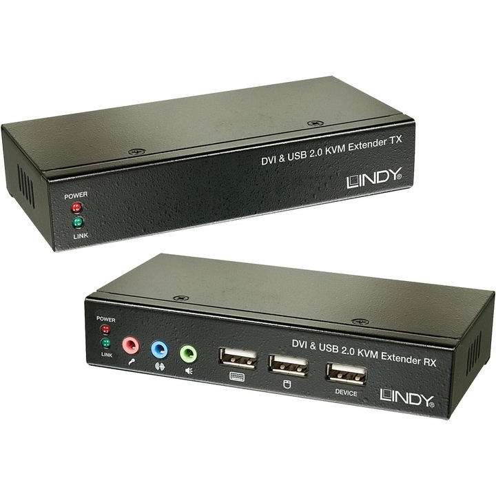 Lindy DVI USB KVM hosszabbító, 50m, Cat. 6, audio támogatással