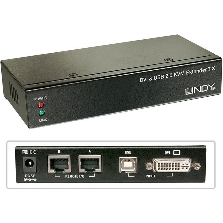 Lindy DVI USB KVM hosszabbító, 50m, Cat. 6, audio támogatással