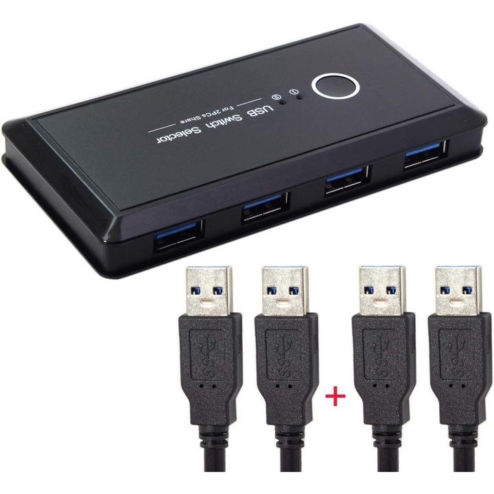 Jser USB 3.0 KVM kapcsoló, 2 portos, 4 eszköz megosztása, 5V, PC-khez